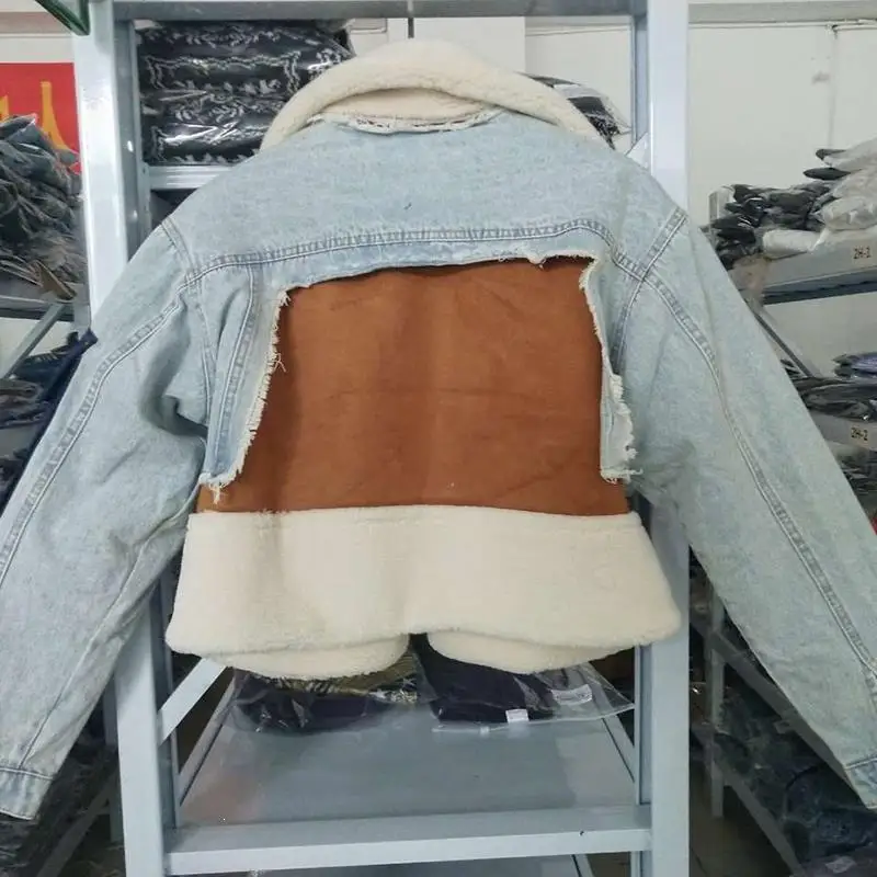 Новые женские пальто из искусственного меха, лоскутные короткие джинсовые куртки, дизайнерские зимние толстые куртки из овечьей шерсти, Свободные теплые стеганые пальто