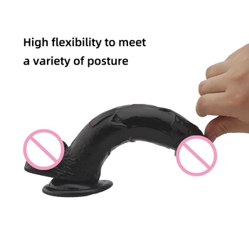 SJRNS Black Dildo Female Sex Toy Masturbation Realistic Big Cock With Sucker Soft Cock Rubbing Orgasm Adult Silicone Dildo 4