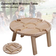 Mini Wooden Table Portable Foldable Picnic Table with Glass Holder Compartmental Dishes Beach Table for Outdoor Camping