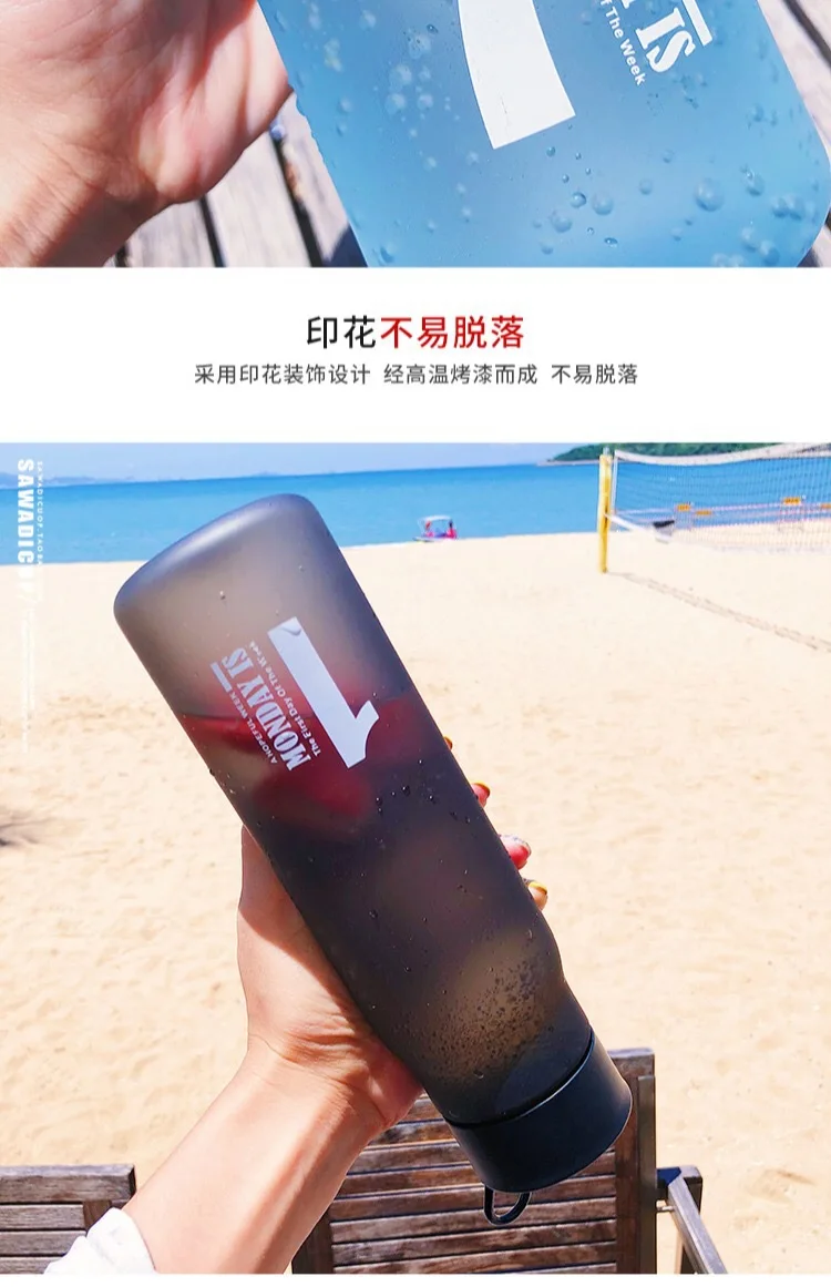 Летний модный комплект одежды с простой Пластик бутылка для воды с крышкой для спорта с тусклой полировкой, бутылка для воды спортивная бутылка из пластика(студент Harajuku чашка, которая всегда под рукой