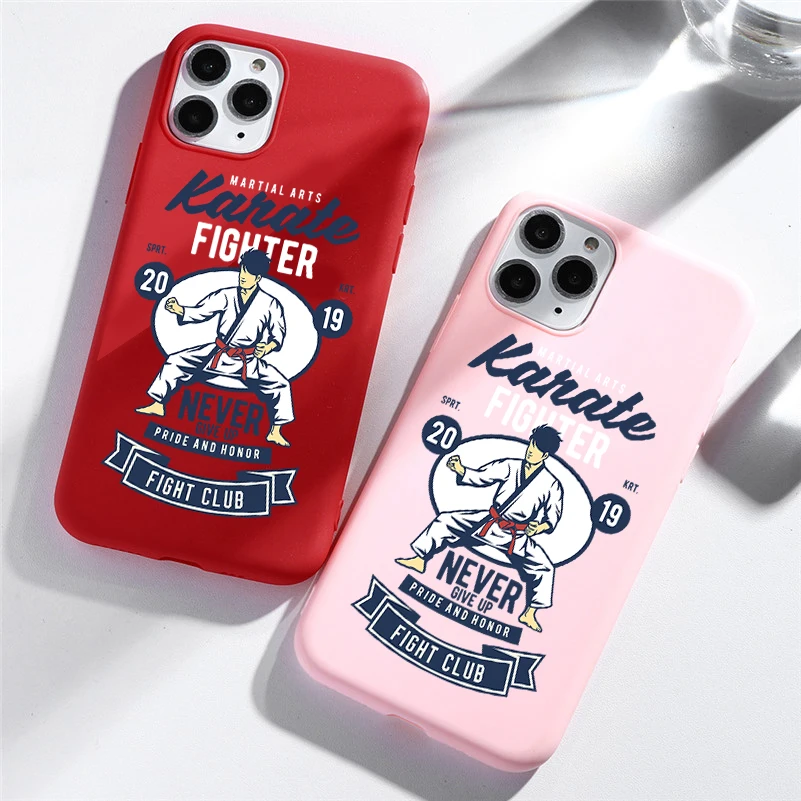 korean style never give up phone case For iPhone 11 Pro X XS XR XSMAX 7 8 6 Plus Karate fighter Soft touch Scrub TPU cover | Мобильные