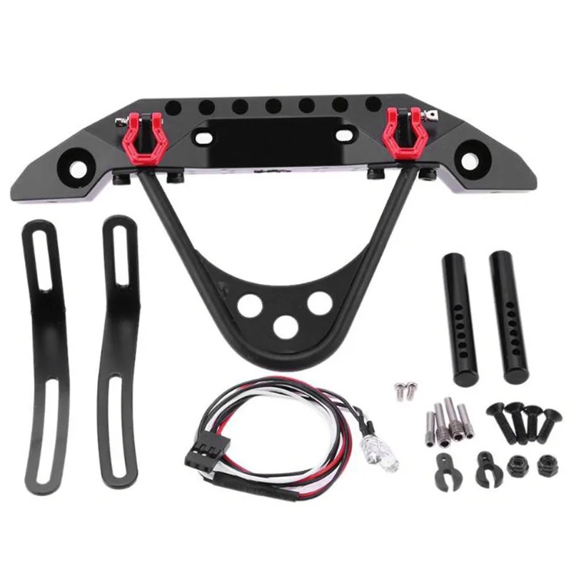 

Metal Black/Titanium Front Bumper with 2 Led Lights for 1/10 Rc Crawler Car Traxxas Trx-4 Axial Scx10 and Scx10 II 90046