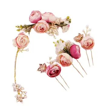 

5pcs Hairpins Handmade Exquisite Decorative Floral Rose Flower Headwear Hair Accessories Hair Pins Hair Clips for Girls
