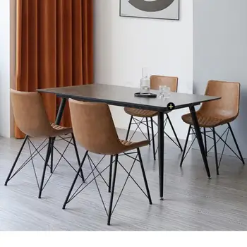 

Nordic Italian light luxury dining chair restaurant home back chair net red ins simple combination iron leather