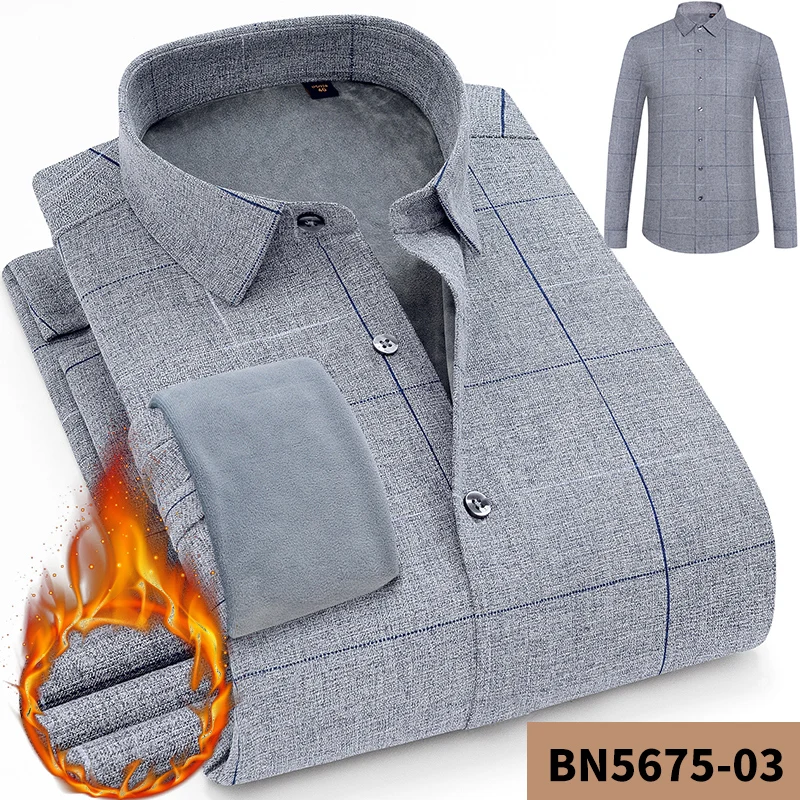 New Fashion Long Sleeve Men thick Slim Design Formal Shirt Winter Warm Brand Camisa Masculina Casual Male Dress Shirt - Цвет: BN5675-03