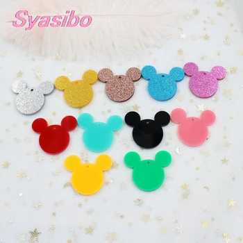 

30mm Acrylic Mouse Head Party DIY Pink Black Glitter Mouse Keychains Ornaments Laser Cut Eco-Friendly -AC1058KO