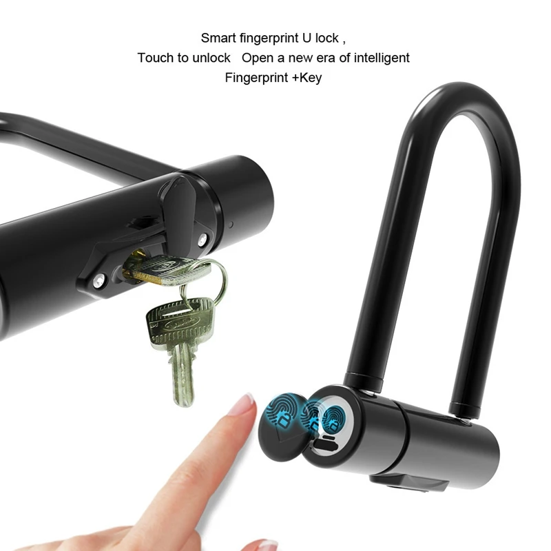 Heavy-Duty U-Shaped Electronic Fingerprint Lock Padlock USB Rechargeable Charging Key for Scooter Bicycle Glass Door