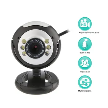 

2020 USB Video Web Camera Six Lights Night Vision Drive-free Clip Camera Computer Webcam for PC Laptop Camera with MIC