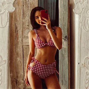 

May Badpak Swimsuit Push Up Bikinis 2020 Woman Tankini Swimming Suit For Women New Split Swimwear Sexy Bikini Plaid Polyester