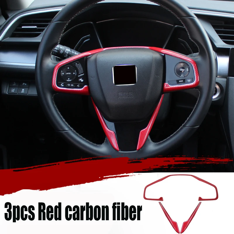 

For HONDA Civic 10th 2016 2017 2018 2019 2020 red carbon fiber Steering wheel strip cover trim
