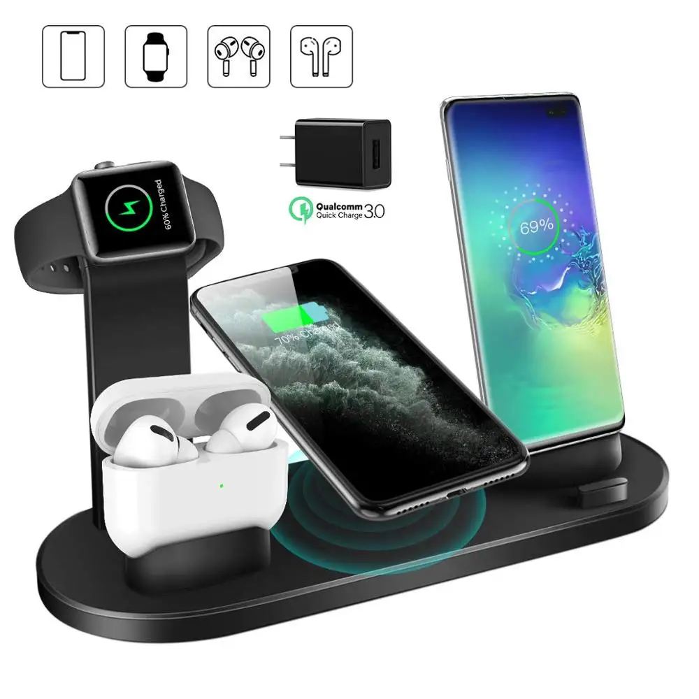 

Wireless Charger, 4 in 1 Qi-Certified Fast Charging Station for iWatch AirPods Pro, Wireless Charging Stand Compatible for