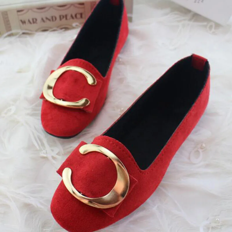 

Winter New Arrival Women Casual Shallow Mouth Single Shoes Flats Breathable Flock Leather Fleeces Round Toe Metal Decoration