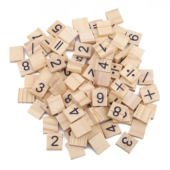 

3D Hand-decorated Wooden Chips Mixed Letters Digital Environmental Wood Block Math Teaching Materials