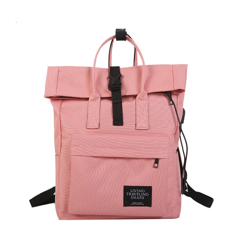 Pink Mochila feminina, Холщовый женский рюкзак с зарядкой через usb для ноутбука, большие женские рюкзаки, школьные сумки для девочек-подростков, sac a dos - Цвет: Pink