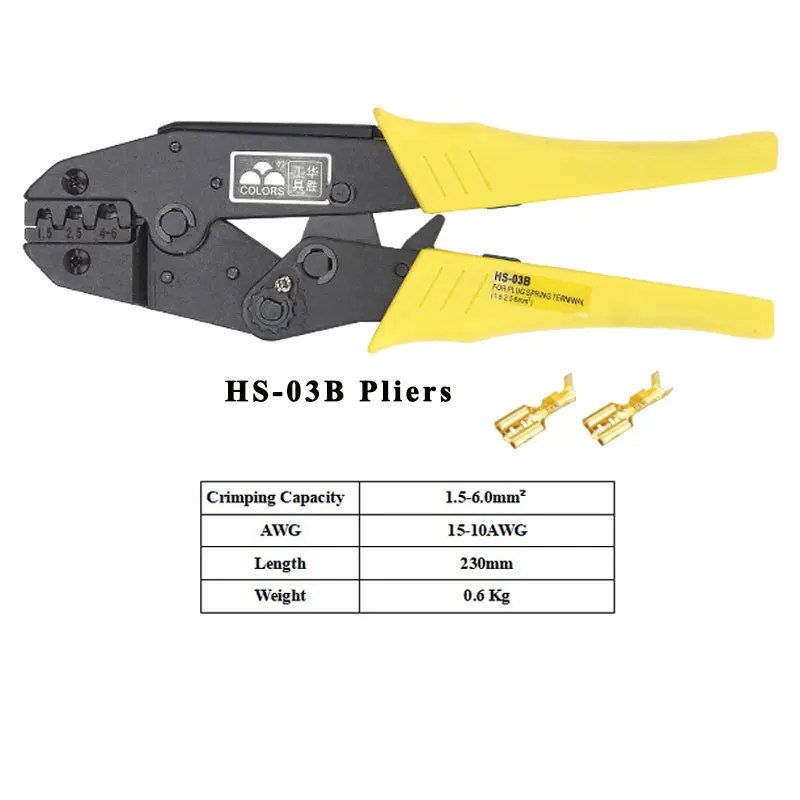 HS-03B обжимные плоскогубцы, емкость 1,5-6mm2 15-10AWG для неизолированных тапочек и сосудов, саморегулирующиеся ручные инструменты