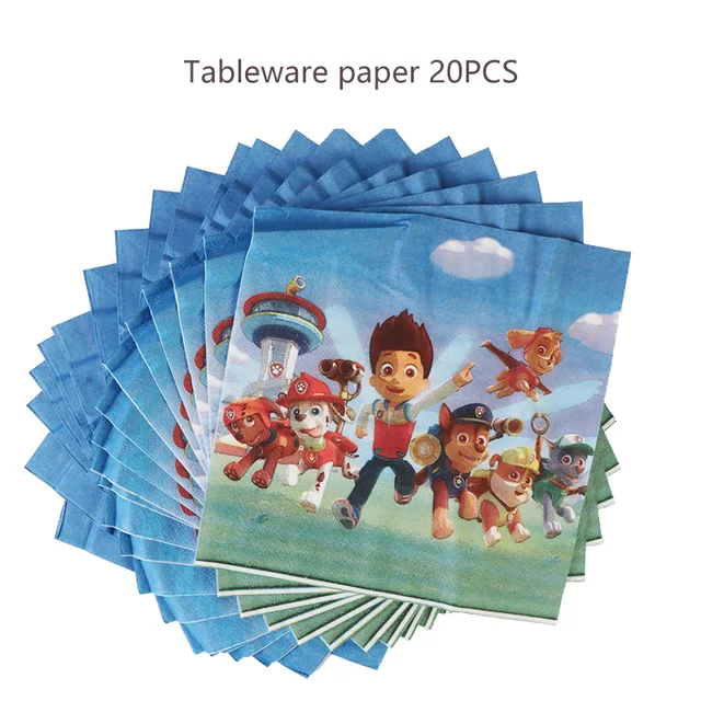 Paw Patrol Birthday Party Balloons Toy Birthday Banner For Kids Boys Girls Party Decoration Paper Cup Plate Tableware Supplies 20PCS paper napkin