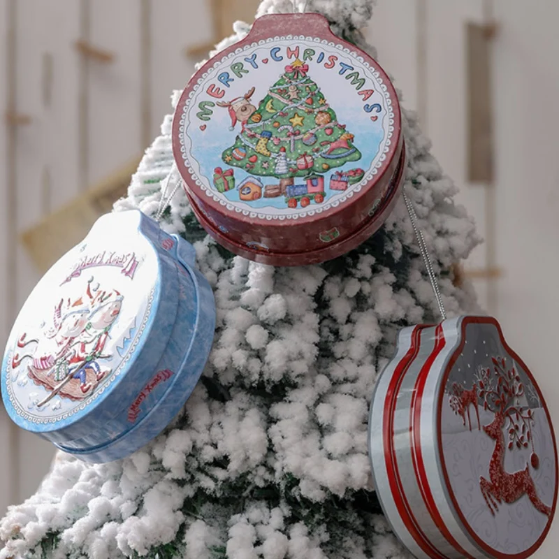 

Party Gift Box Embossing Tinplate Empty Tins With Hanging Rope Candy Cookie Gift Storage Container Christmas Wedding Decorative