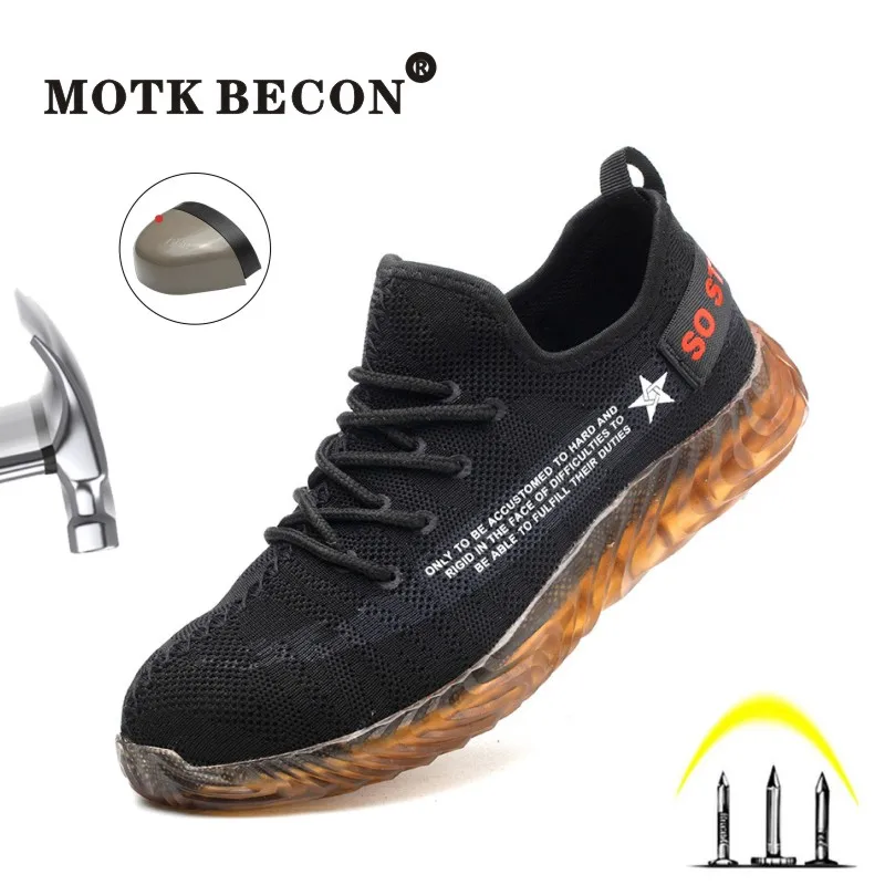 MOTK BECON, светильник, дышащие рабочие кроссовки, неубиваемая защитная обувь для мужчин, анти-разбивающиеся ботинки со стальным носком Y122