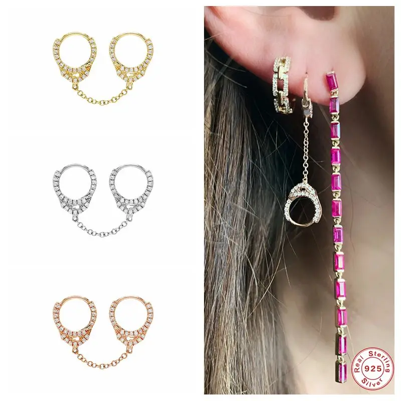 

Aide Solid 925 Sterling Silver Earcuff Hoop Earrings Chain For Women Lovers' Party Luxury Hiphop Gothic Punk Fine Jewelry
