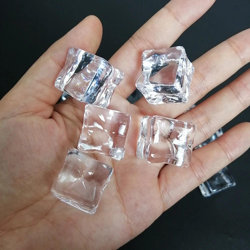 Camal 100 개/갑 20*20mm 가짜 인공 합성 아크릴 아이스 스퀘어 큐브 클리어 디스플레이 사진 소품 바 웨딩 파티