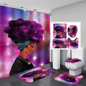 

Shower Curtain Bathroom Decor 4pcs Non Slip Toilet Polyester Cover Mat Set Bathroom Shower Curtain Washable MH80