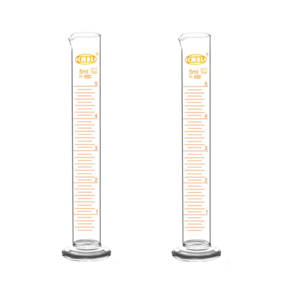 2Pcs 5ml Glass Measuring Cylinder Graduated & Spout Mouth Lab Chemitry Glassware