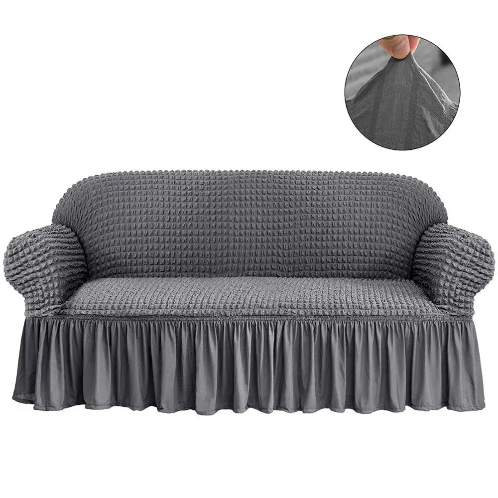 

Slipcovers Gray Jacquard Sofa Cover With Skirt For Living Room Stretch Universal Couch Cover Furniture Protector 1/2/3/4 seater