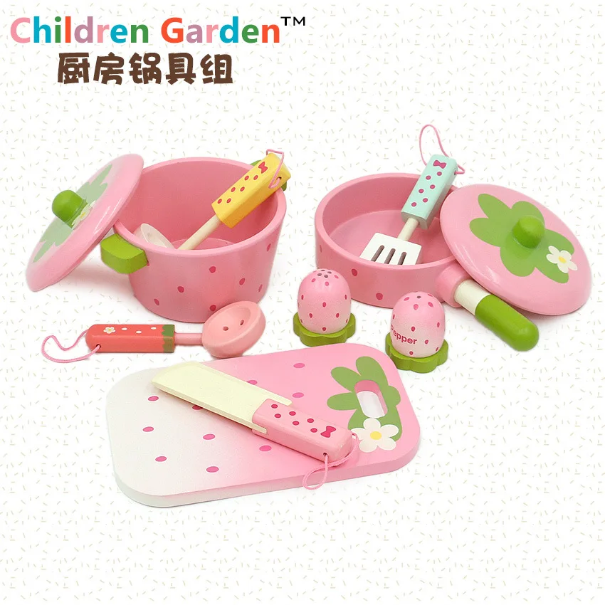 

New Style Kitchen Kitchenware Group Set Children Wooden Play House Cooking Cookware Toy Birthday Gift
