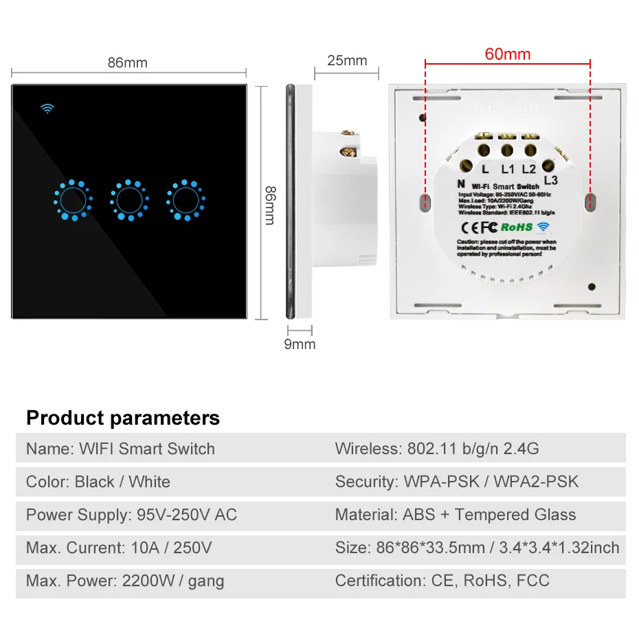 WiFi Smart Light Switch Glass Panel Touch Switch Compatible with Alexa Google Home Smart Wall Switc - 4000160375733