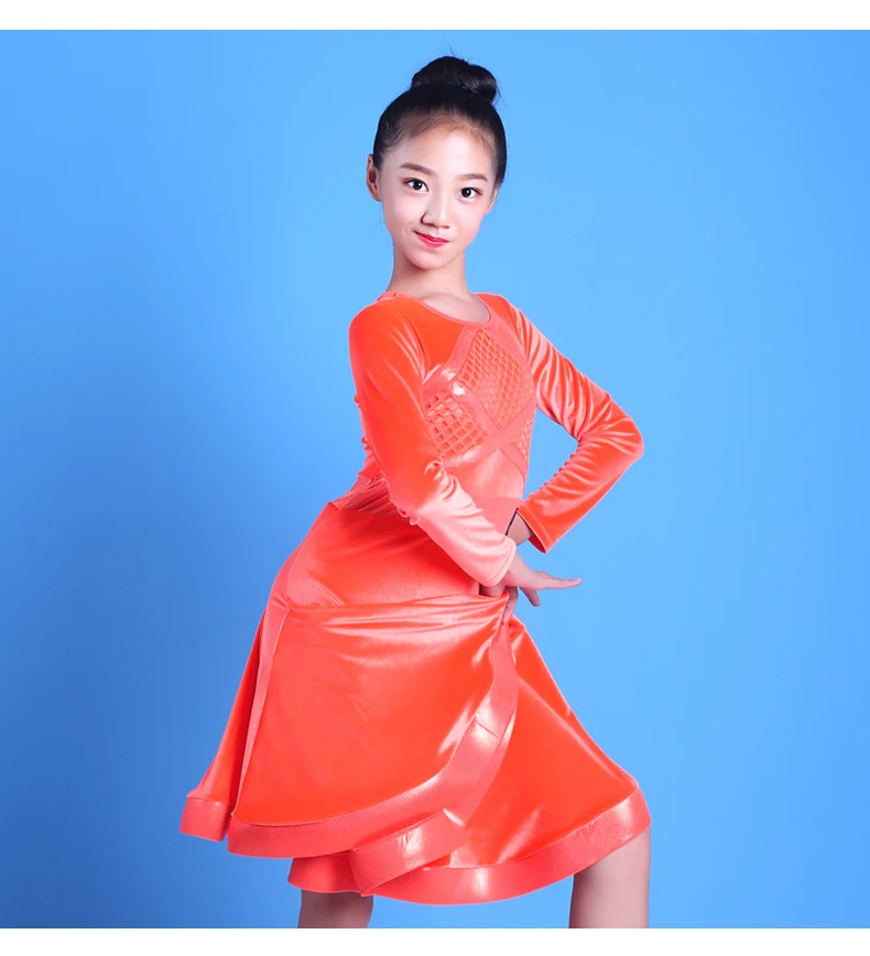 Latin Dance Dress Girls Winter Velvet Long Sleeves Competition Dresses Child Tango Rumba Salsa Cha Cha Samba Dancewear DNV12200