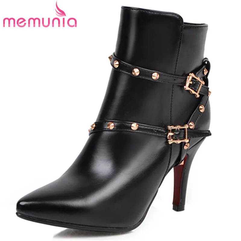 

MEMUNIA 2020 plus size 48 women ankle boots rivet buckle zip autumn winter boots sexy thin high heels party wedding shoes woman
