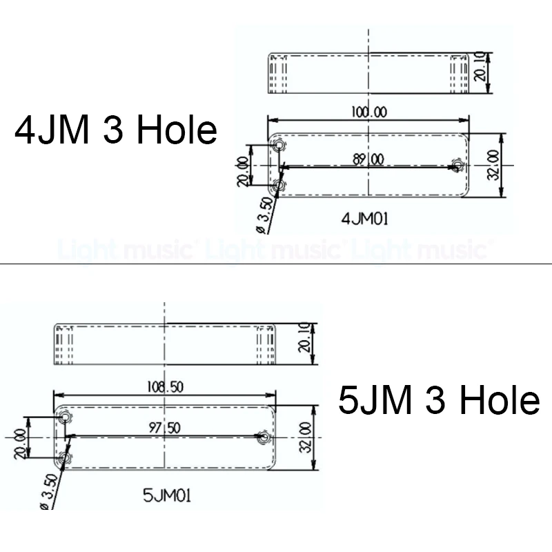 3 홀 일렉트릭베이스 픽업 봉인 커버 솔리드 ABS 매트 픽업 커버 100/108.5x32x20.1mm 블랙 기타 부품