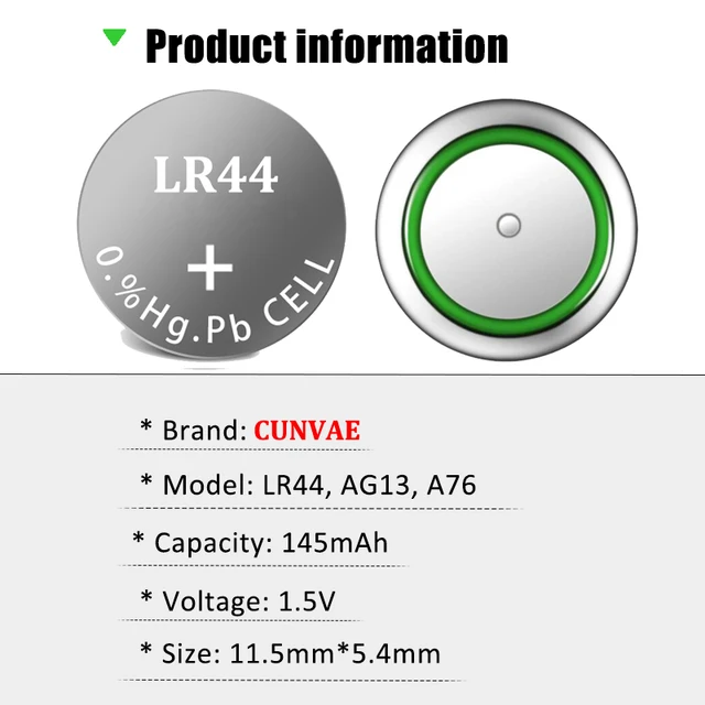 Peakpower Piles bouton au lithium LR44 1,5 V 20 unités