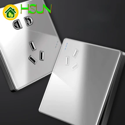 High-grade 1 2 3 4 gang 1 2 way big panel Grey switch socket Type 86 Wall 2.5D Cambered Mirror Toughened glass Computer TV