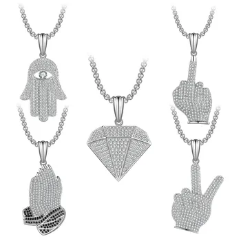 

Iced Out Bling Gesture Palm Prayer Hand Pendants Copper Material AAA Cubic Zircon Men'S Hip Hop Jewelry Gift