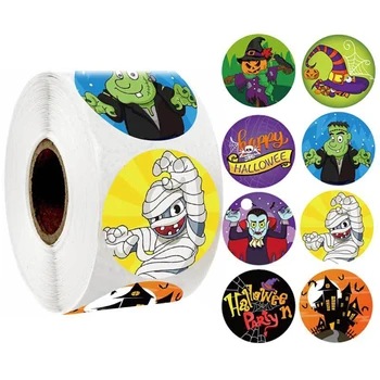 

500pcs/roll Halloween Paper Label Stickers Pumpkin Skull Ghost Cat Handmade Packaging Sealing Label Sticker