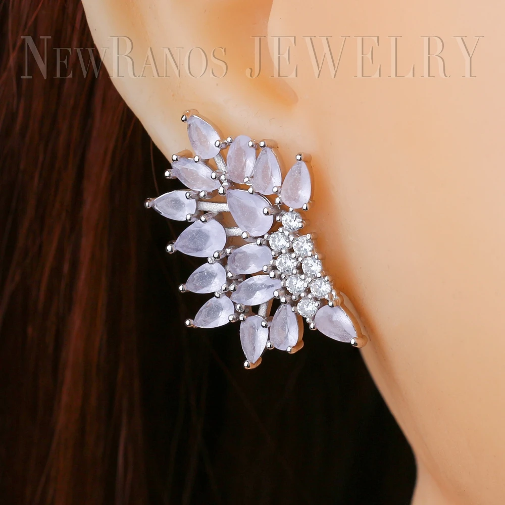Newranos молочно-белые серьги-гвоздики, серьги с натуральным кристаллом, женские модные свадебные серьги, подарок для подвески для девушки, EGY008