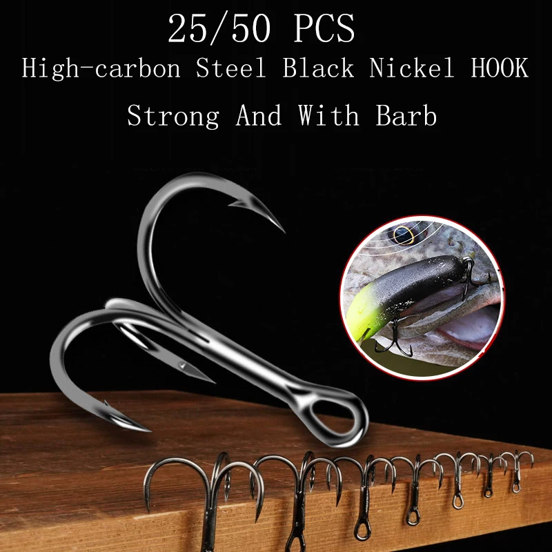 

25/50pcs Fishing Treble Hook Black Sharp Triple Hooks Stainless Steel Fishhook With Brab Fish Tackle Tools Pesca Iscas