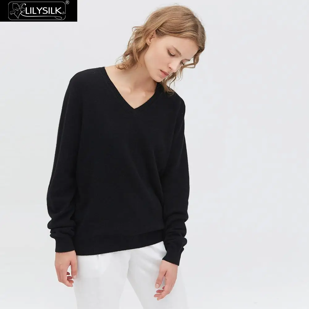 LilySilk свитер 100% PureCashmere пуловер с длинным рукавом и v образным вырезом супер мягкий
