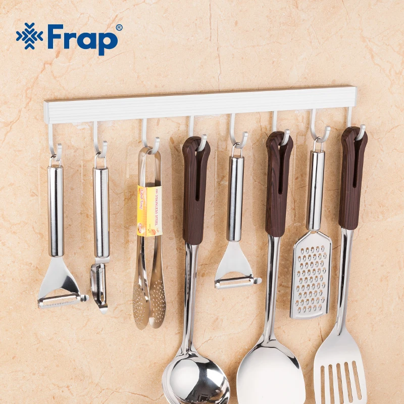 

FRAP Robe Hooks 6-10 Hooks Holder Rack Kitchen Utensils Gadget Cooking Tools Cookware Spoon Knife Pot Pan Hook Rail Bar