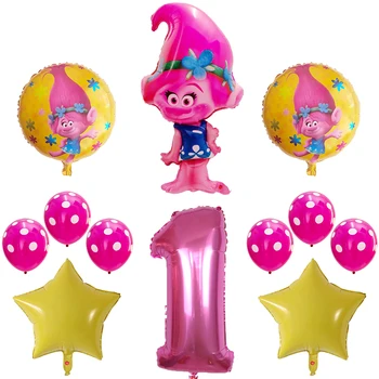 

12pcs Trolls Cartoon Balloons Rose Red 30inch Number Dot Latex Balloon Baby Shower Girl Happy Brithday Helium Air Ballon Decor