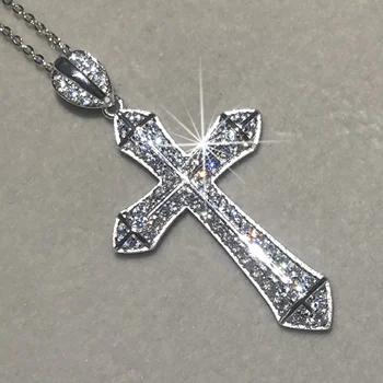 

New 925 Silver Exquisite Bible Jesus Cross Pendant Necklace Women Men fine Jewelry Crucifix Charm Simulated Diamond platinum