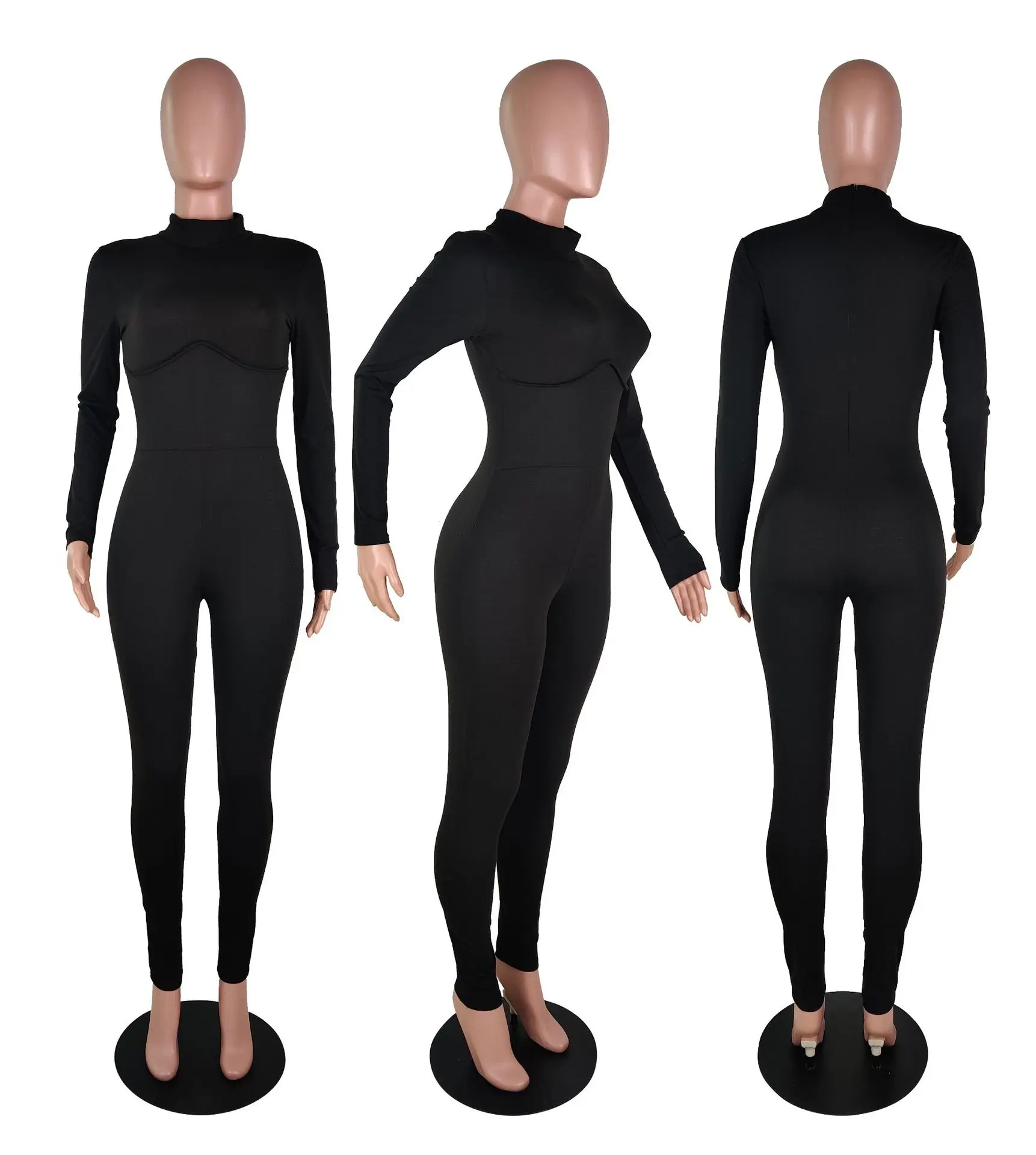 BKLD 2024 New Fashion Women Autumn Winter Clothing Solid Color Long Sleeve Bodycon Jumpsuit Slim Corset Sexy Night Club Outfits