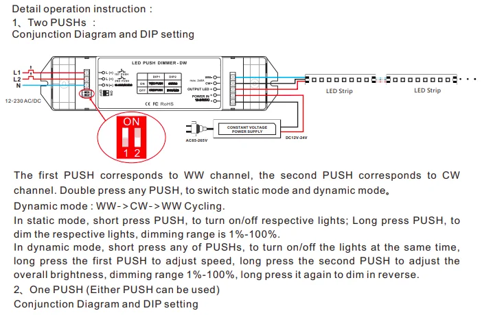 BC-422 CV PWM CT контроллер DIP переключатель и дуплексная Кнопка Dim DC12V-24V вход; 8A* 2CH выход для светодиодной ленты ленточный светильник