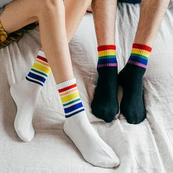 

Fashion Cute Japanese High School Girls Cotton Loose Striped Crew Socks Colorful Women Harajuku Designer Retro Short Socks 2020