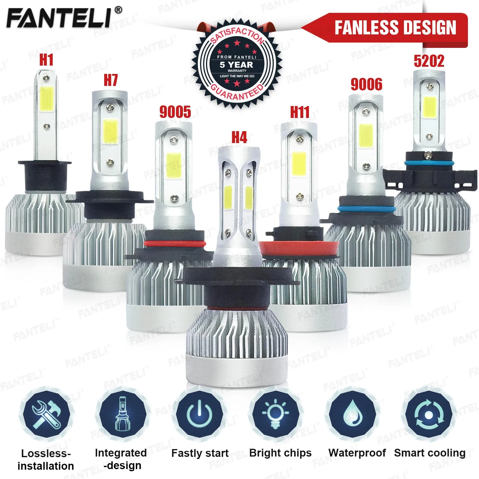 Pair Aluminum H1 60W 6000K White LED Headlamps Driving Light Universal