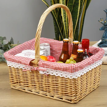 

Outdoor Picnic Basket Practical Pastoral Style Basket Decorative Fabric Storage Basket Portable Flower Basket for Home L S Size