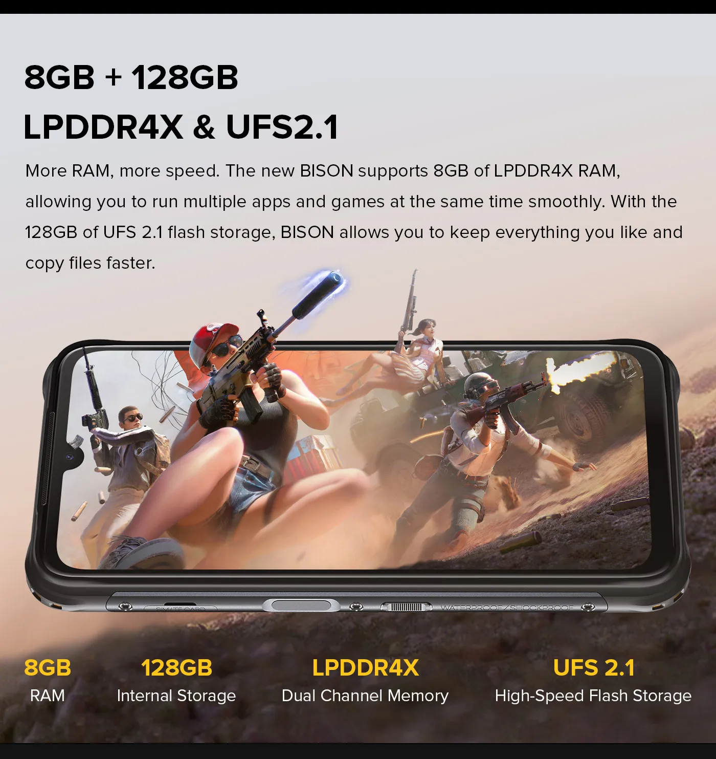 UMIDIGI BISON 2021 NFC Android 11 Smartphone IP68/IP69K Waterproof Rugged Phone 8GB+128GB 48MP Matrix Quad Camera FHD+ Display best pocophone for gaming