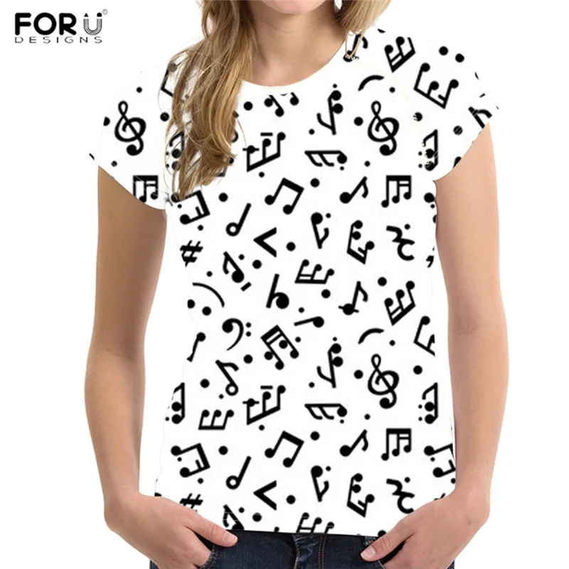 FORUDESIGNS/женские футболки с принтом в виде нот, футболки с коротким рукавом, Kawaii, женские футболки с круглым вырезом в стиле Харадзюку, женская футболка - Цвет: HMO244BV