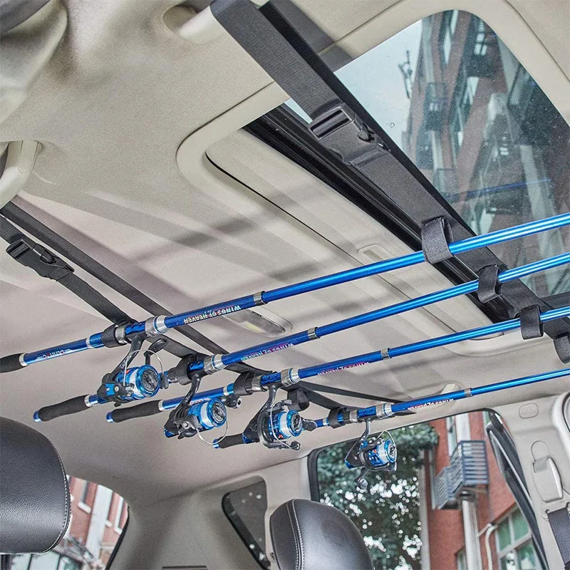 

2Pcs Vehicle Fishing Rod Holder Adjustable Nylon Car Fishing Pole Rack Holder Straps Roof Rack Fishing Rod Carrier for SUVs Vans